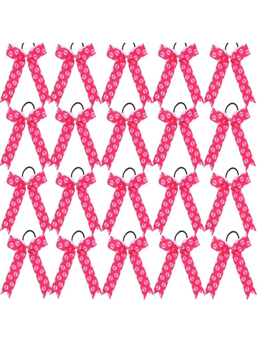20pcs Collegiate Breast Cancer Awareness Cheer Bows for Girls, Long Tail Skinny